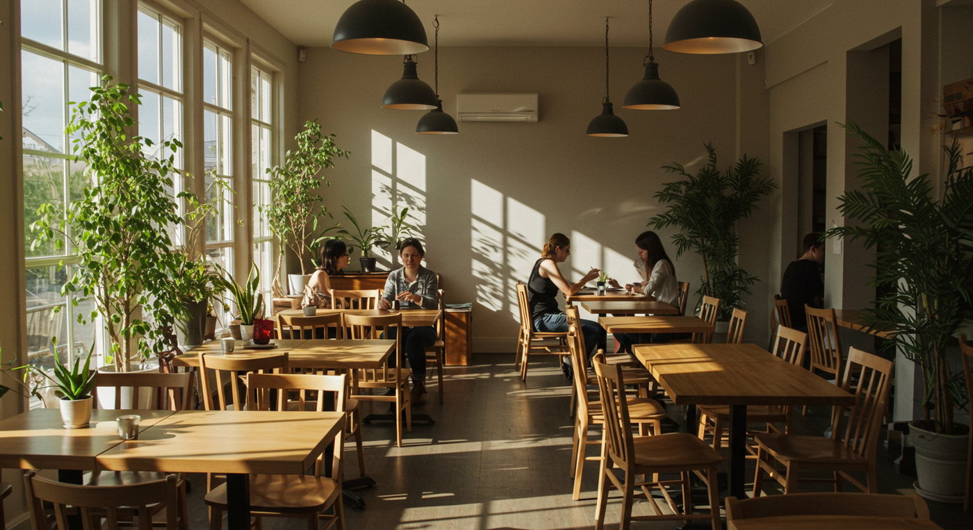 木の温もりの内装と自然光