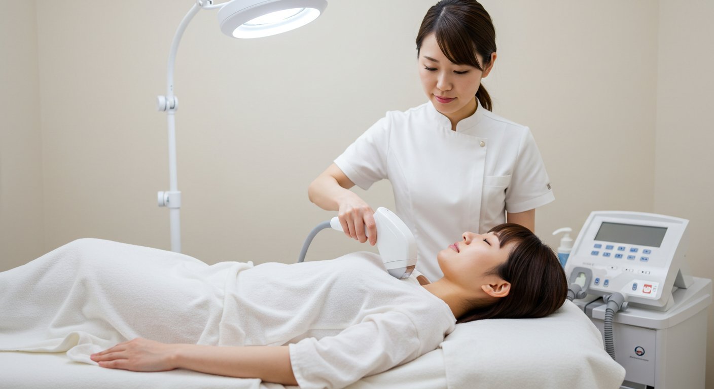 やさしい出力で行う脱毛施術の様子